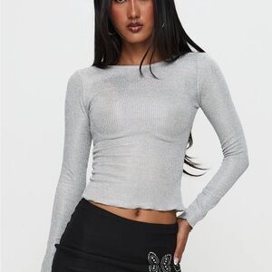 Princess Polly Silver Long Sleeve Top
